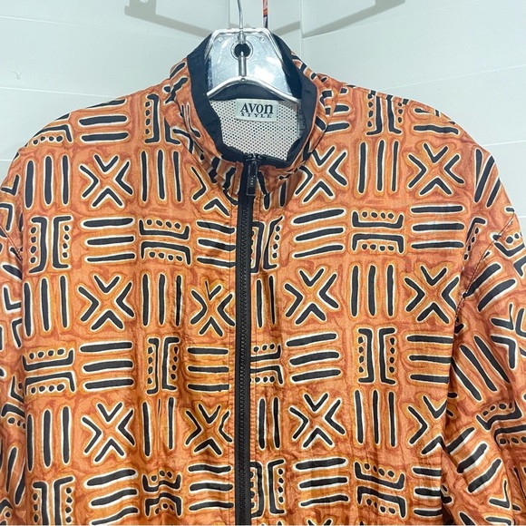 Vtg Avon Style Women’s Nylon Zip Jacket Small – Orange Tribal Print Windbreaker - Picture 4 of 13